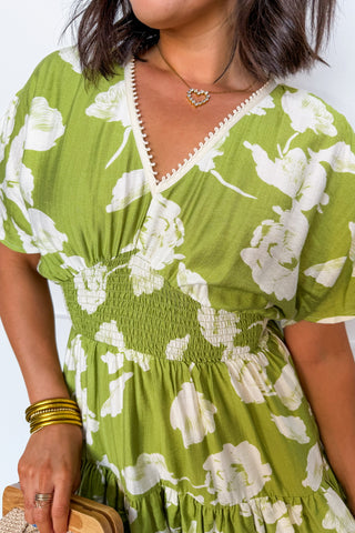 Simply in Bloom Tiered Dress in Lime