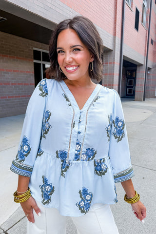 The Monroe Top in Fable Floral Blue by Mary Square