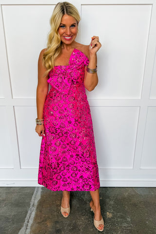 Lola Jacquard Bow Strapless Midi Dress