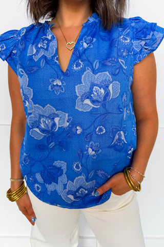 Sabrina Floral Ruffle Split Neck Top