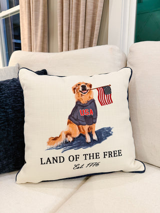 Land Of The Free Golden Retriever Throw Pillow