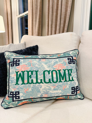 Asian Garden Welcome Throw Pillow