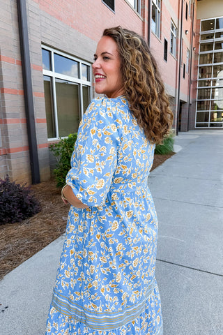 The Riley Midi Dress in Ivy Script Gold by Mary Square