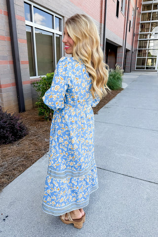 The Riley Midi Dress in Ivy Script Gold by Mary Square