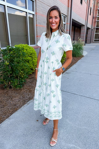 The Jema Midi Dress in Bell Blooms Blue by Mary Square