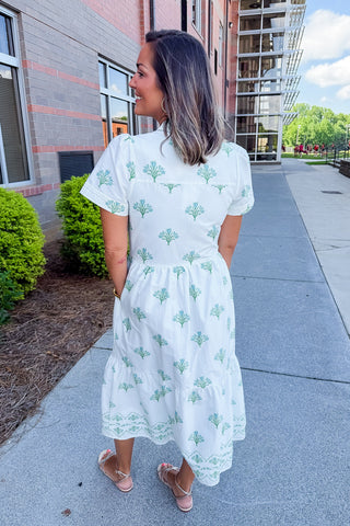 The Jema Midi Dress in Bell Blooms Blue by Mary Square