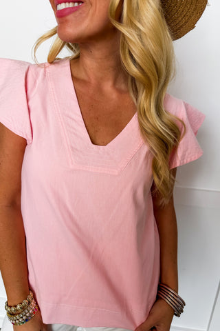 The Harper Flutter Sleeve Top in Pink