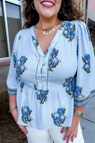 The Monroe Top in Fable Floral Blue by Mary Square