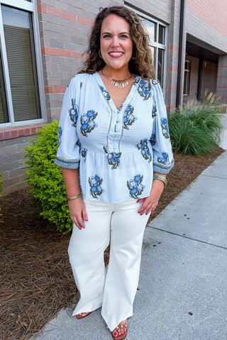 The Monroe Top in Fable Floral Blue by Mary Square
