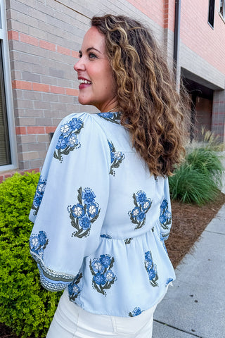 The Monroe Top in Fable Floral Blue by Mary Square