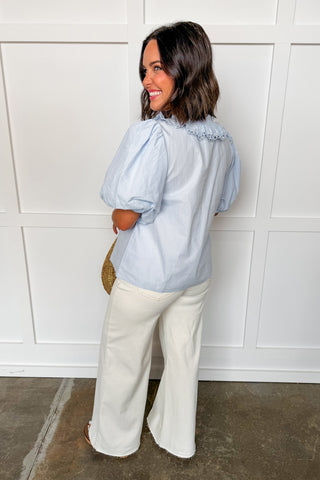 Pretty Little Puff Sleeve Top in Light Blue