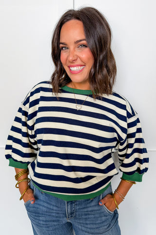 The Harbor Stripe Pullover in Navy