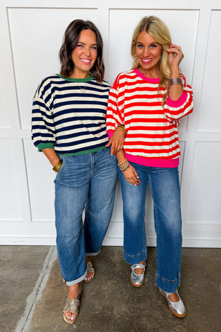 The Harbor Stripe Pullover in Red