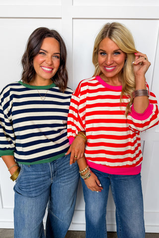 The Harbor Stripe Pullover in Navy