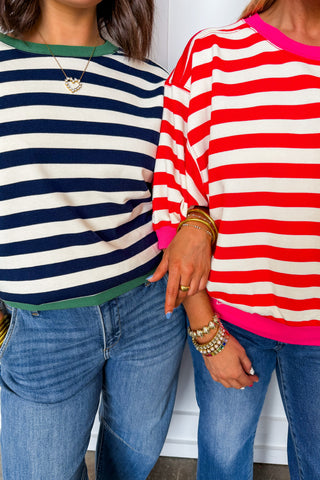 The Harbor Stripe Pullover in Navy