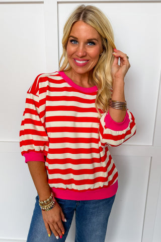 The Harbor Stripe Pullover in Red
