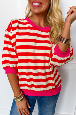 The Harbor Stripe Pullover in Red