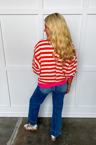 The Harbor Stripe Pullover in Red