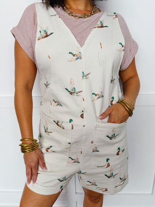 Mallard Moment Twill Romper in Ivory