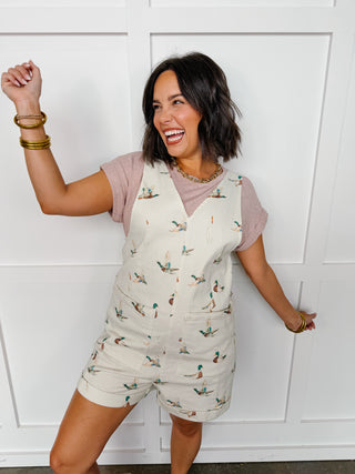 Mallard Moment Twill Romper in Ivory
