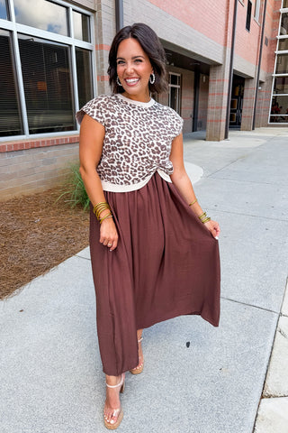 Two-way Midi Dress + Sweater Set in Brown & Leopard