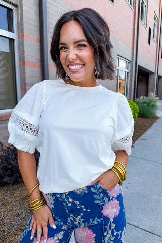 Delicate Charm Pleated Lace Sleeve Top