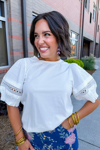 Delicate Charm Pleated Lace Sleeve Top