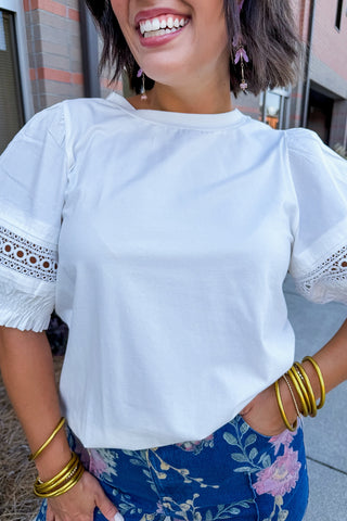 Delicate Charm Pleated Lace Sleeve Top