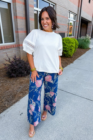 Delicate Charm Pleated Lace Sleeve Top