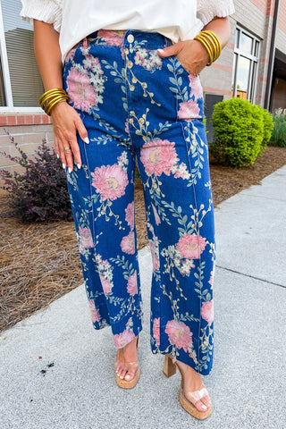 The Ella Pintuck Floral Denim Pants