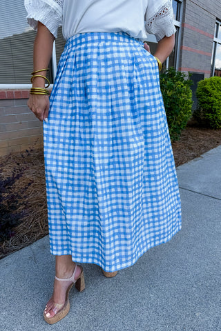 Sweet As Can Be Gingham Skirt in Blue