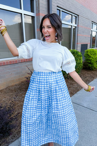 Sweet As Can Be Gingham Skirt in Blue