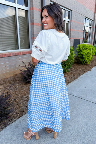 Sweet As Can Be Gingham Skirt in Blue