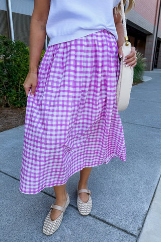Sweet As Can Be Gingham Skirt in Pink
