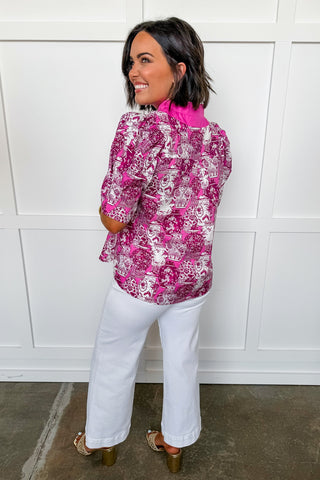 Pink Petal Vase Button Front Top