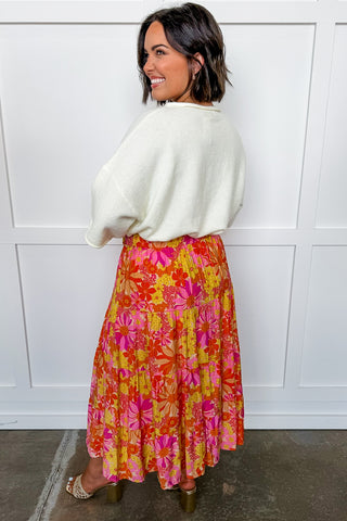 Sunset Dahlia Tiered Midi Skirt