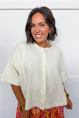 Sweet & Simple Short Sleeve Cardigan in Ivory