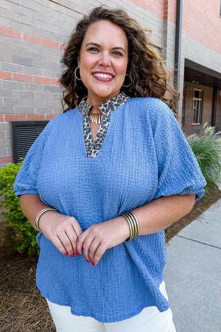 Wild Side Chic Textured Top in Denim Blue