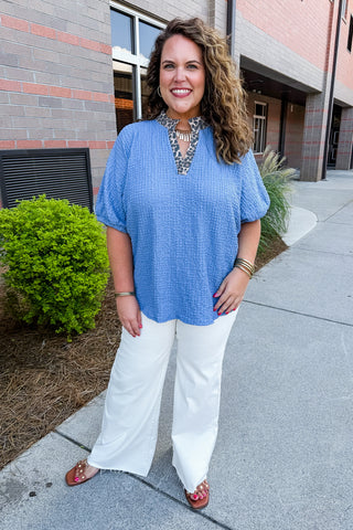 Wild Side Chic Textured Top in Denim Blue