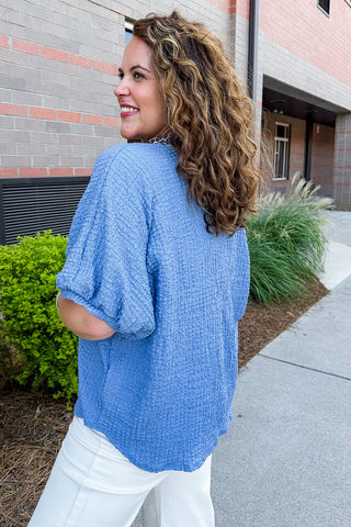 Wild Side Chic Textured Top in Denim Blue