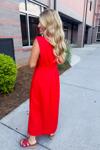 The Krissy Zip-Up Midi Dress in Bold Red