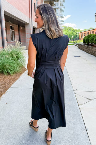 The Krissy Zip-Up Midi Dress in Midnight Black