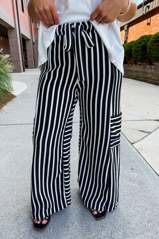 Downtown Stroll Stripe Wide Leg Pants in Black