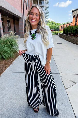 Downtown Stroll Stripe Wide Leg Pants in Black