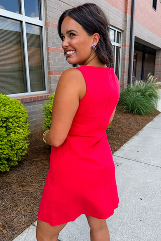 The Presley Color Pop Shift Dress in Pink & Red