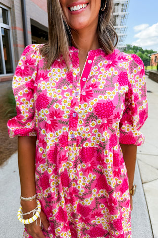 The Riley Midi Dress in Pink Floral by Mary Square