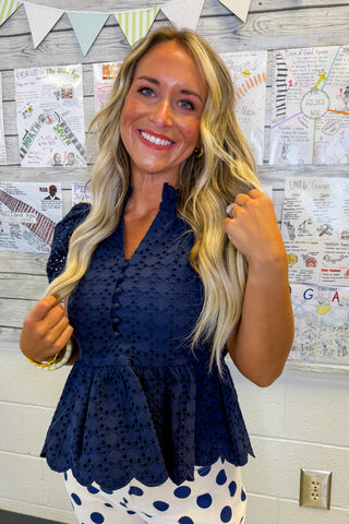Sapphire Eyelet Peplum Top