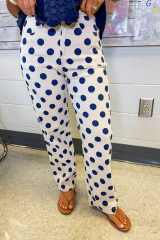 The Lila Dot Pants In Cream & Navy