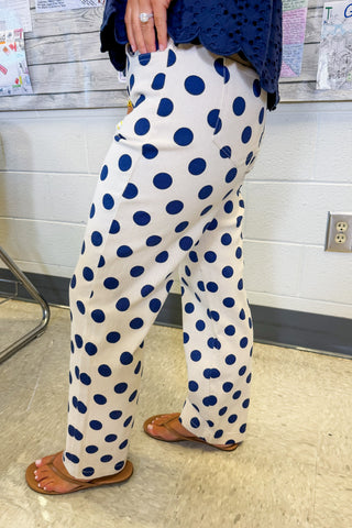 The Lila Dot Pants In Cream & Navy