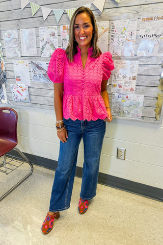 Hot Pink Eyelet Top